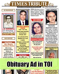 Obituary Ad in Times of India Newspaper